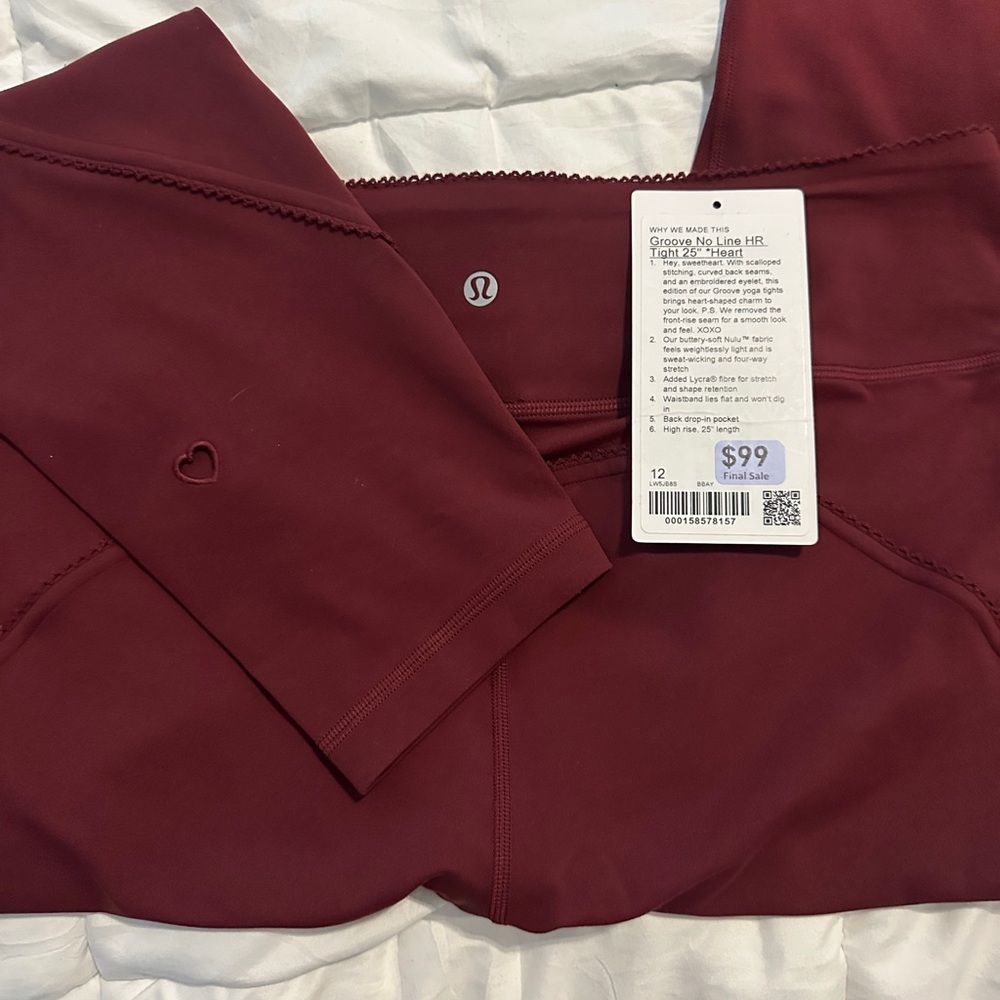 Lululemon Groove No Line HR tight *HEART sz 12, 25 inch inseam NWOT